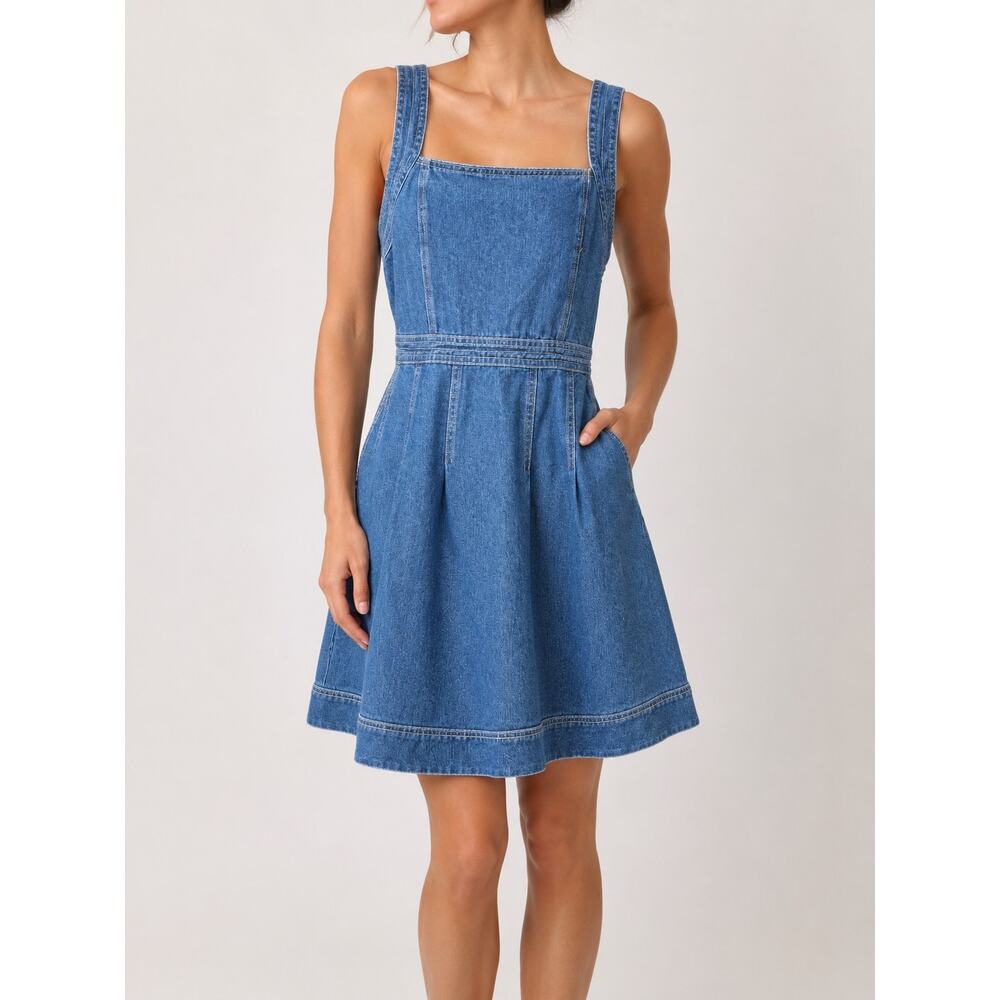 Joie Blue Denim Jean Sleeveless Fit & Flare Dress Size 12 With Pockets Med Wash
